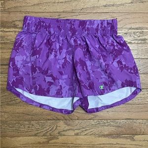 Women's Champion Running Shorts Purple Camo | Size Medium